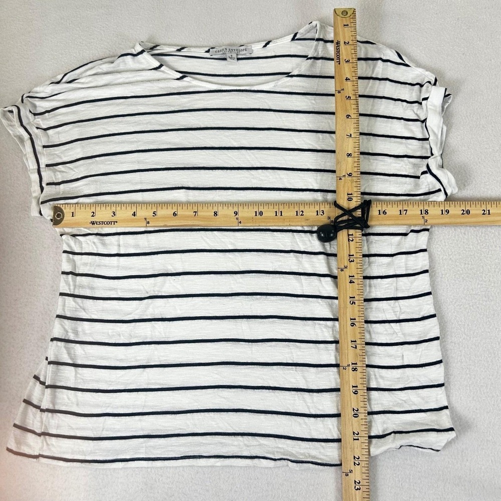 Green Envelope T-Shirt Women Small White Striped Nautical Casual Basic Top - Picture 3 of 11